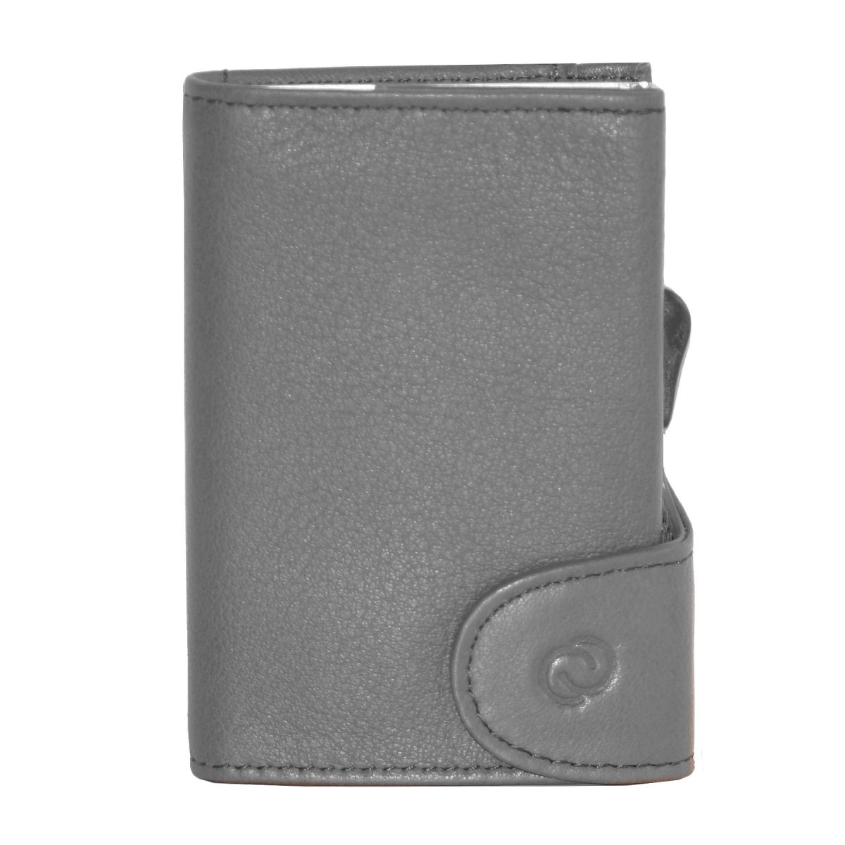 C-Secure Aluminum Card Holder with PU Leather - Grey